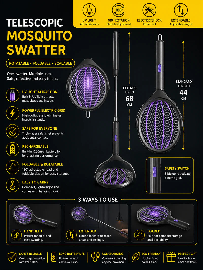 Telescopic Mosquito Swatter Racket مضرب ناموس تلسكوبي قابل للتمديد