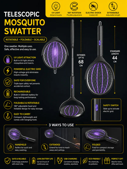 Telescopic Mosquito Swatter Racket مضرب ناموس تلسكوبي قابل للتمديد